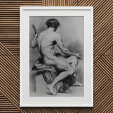 Seated Male Nude - Anton Raphael Mengs Fine Art Print / Canvas White Framed Charcoal Sketch Figure, Ancient Myths Prints