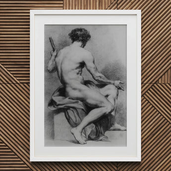 Seated Male Nude - Anton Raphael Mengs Fine Art Print / Canvas White Framed Charcoal Sketch Figure, Ancient Myths Prints