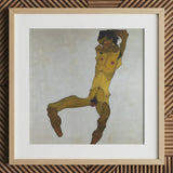 Seated Male Nude (self Portrait) - Lámina artística de Egon Schiele / Lienzo, 12x12’’ / 31x31cm / Marco natural / Paspartú, Posters Prints & Visual