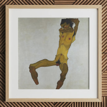 Seated Male Nude (self Portrait) - Lámina artística de Egon Schiele / Lienzo, 12x12’’ / 31x31cm / Marco natural / Paspartú, Posters Prints & Visual