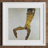 Seated Male Nude (self Portrait) - Lámina artística de Egon Schiele / Lienzo, 12x12’’ / 31x31cm / Marco blanco / Paspartú, Posters Prints & Visual