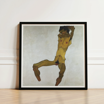 Seated Male Nude (self Portrait) - Egon Schiele Art Print / Canvas Black-framed Schiele’s ?The Yellow Nude”, Bruised Ochre Prints