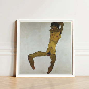 Seated Male Nude (self Portrait) - Egon Schiele Art Print / Canvas Framed Reproduction Schiele’s ?The Dancer” Minimalist White, Bruised Ochre