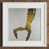 Seated Male Nude (self Portrait) - Egon Schiele Art Print / Canvas Framed Painting Figure Dynamic Pose Rendered Bold, Bruised Ochre Prints