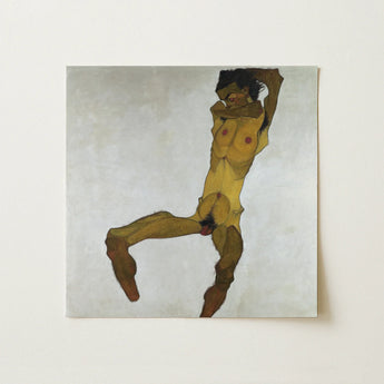 Seated Male Nude (self Portrait) - Egon Schiele Art Print / Canvas, Seated Male Nude, Egon Schiele Art Print, Bruised Ochre
