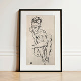 Seated Male Nude (self-portrait) - Egon Schiele Fine Art Print / Canvas, 12x18’’ / 31x46cm / Black Frame / Matboard, Posters Prints &
