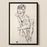 Seated Male Nude (autoritratto) - Stampa Fine Art di Egon Schiele / Canvas, 12x17’’ / A3 / Cornice Nera, Poster Stampe & Opere d'arte visiva, Toby