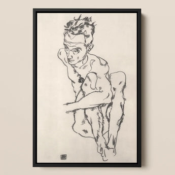 Seated Male Nude (autoritratto) - Stampa Fine Art di Egon Schiele / Canvas, 12x17’’ / A3 / Cornice Nera, Poster Stampe & Opere d'arte visiva, Toby
