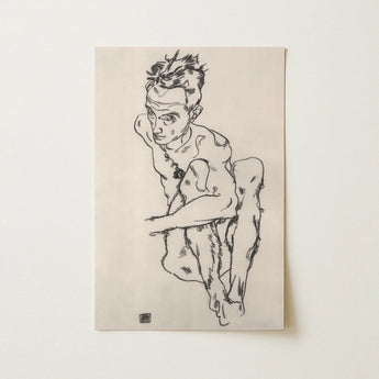 Seated Male Nude (self-portrait) - Egon Schiele Fine Art Print / Canvas, 12x18’’ / 31x46cm / Unframed / no Border, Posters Prints & Visual