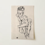 Seated Male Nude (self-portrait) - Egon Schiele Fine Art Print / Canvas, 12x18’’ / 31x46cm / Unframed / no Border, Posters Prints & Visual