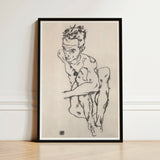Black-framed Artwork Dynamic Ink-line Sketch Nude Figure Motion Egon Schiele Fine, Line Quivers, Remembers Pain