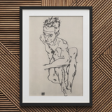 Seated Male Nude (self-portrait) - Egon Schiele Fine Art Print / Canvas, Egon Schiele Fine, Line Quivers, Remembers Pain