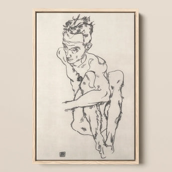 Seated Male Nude (self-portrait) - Egon Schiele Fine Art Print / Canvas, Egon Schiele Fine, Line Quivers, Remembers Pain
