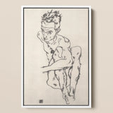 Seated Male Nude (self-portrait) - Egon Schiele Fine Art Print / Canvas, Egon Schiele Fine, Line Quivers, Remembers Pain