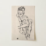 Seated Male Nude (self-portrait) - Egon Schiele Fine Art Print / Canvas, Egon Schiele Fine, Line Quivers, Remembers Pain