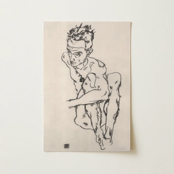 Seated Male Nude (self-portrait) - Egon Schiele Fine Art Print / Canvas, Egon Schiele Fine, Line Quivers, Remembers Pain