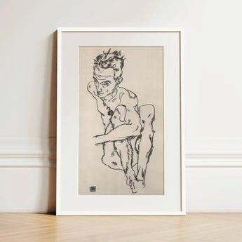 Seated Male Nude (self-portrait) - Egon Schiele Fine Art Print / Canvas, Egon Schiele Fine, Line Quivers, Remembers Pain