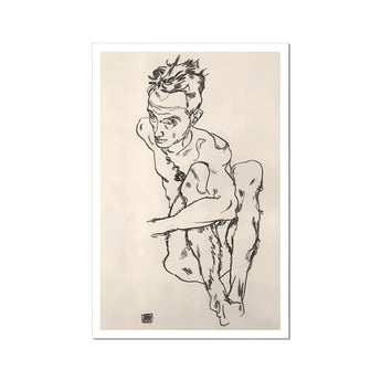 Seated Male Nude (self-portrait) - Egon Schiele Fine Art Print / Canvas, Egon Schiele Fine, Line Quivers, Remembers Pain