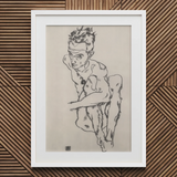 Seated Male Nude (self-portrait) - Egon Schiele Fine Art Print / Canvas, Egon Schiele Fine, Line Quivers, Remembers Pain