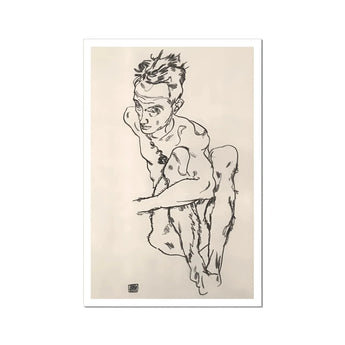Seated Male Nude (autoritratto) - Stampa Fine Art di Egon Schiele / Canvas, 12x17’’ / A3 / Senza cornice / Bordo Bianco, Poster Stampe & Visual