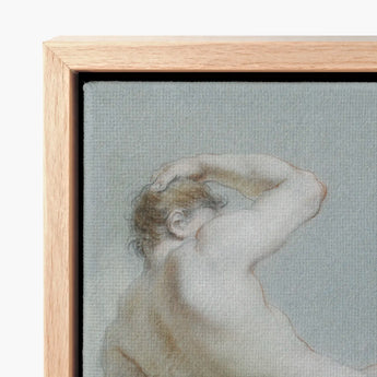 Seated Naked Man Fine Art Print / Canvas Framed Classical Sketch Nude Figure Soft Sits, Arm Hooked Overhead, Body Opening Prints
