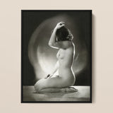 Seated Nude Woman - Jacob Merkelbach Art Print / Canvas Black-framed Black-and-white Photographic Print Nude Woman Hand Raised Inside Jacob