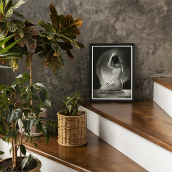 Seated Nude Woman - Jacob Merkelbach Art Print / Canvas Black-framed Black-and-white Photographic Pose Inside Merkelbach’s, Leidseplein,