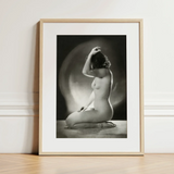 Seated Nude Woman - Jacob Merkelbach Art Print / Canvas Black-and-white Framed Photograph Nude Woman Hand Raised Head Inside Jacob