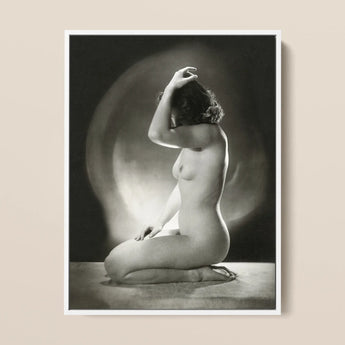 Seated Nude Woman - Jacob Merkelbach Art Print / Canvas Black-and-white Framed Photograph Nude Woman Hand Raised Head Inside Jacob