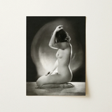 Seated Nude Woman - Jacob Merkelbach Art Print / Canvas Black-and-white Photographic Print Nude Woman Hand Raised Head Inside Jacob