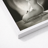 White Framed Black Photographic Print Nude Figure Inside Jacob Merkelbach’s, Leidseplein, Atelier, Hair Falls Dark, Left Palm Presses,