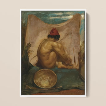 Seated Tajik - impresión artística de William Etty sobre lienzo, 12x16’’ / 31x41cm / Marco blanco, pósters, impresiones y arte visual, Toby Leon