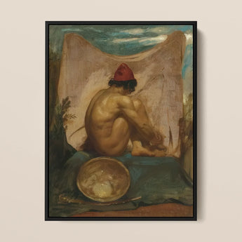 Seated Tajik - William Etty Art Print / Canvas Framed Painting Nude Figure Red Hat Seated Draped William Etty, Etty Turns, Male Eastward,