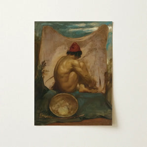 Seated Tajik - William Etty Art Print / Canvas Vintage-style Oil Painting Nude Figure Profile Red Hat, Turns, Male Eastward, Man Folds,