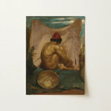 Seated Tajik - William Etty Art Print / Canvas Vintage-style Oil Painting Nude Figure Profile Red Hat, Turns, Male Eastward, Man Folds,