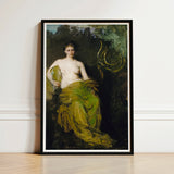Seated Woman Half Draped Figure - Abbott Handerson Thayer Art Print / Canvas Framed Reproduction Classical Painting Nude Olive-green