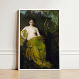 Seated Woman Half Draped Figure - Abbott Handerson Thayer Art Print / Canvas Framed Reproduction Classical Painting Nude Vibrant Linen
