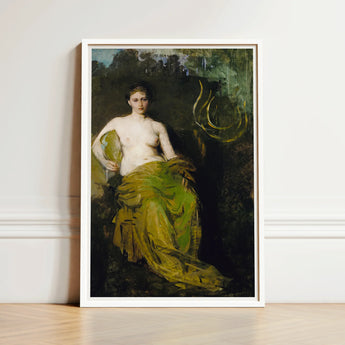 Seated Woman Half Draped Figure - Abbott Handerson Thayer Art Print / Canvas Framed Classical Painting Nude Linen Weave Breathes, Sits