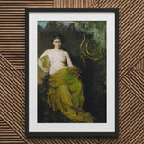 Seated Woman Half Draped Figure - Abbott Handerson Thayer Art Print / Canvas Black-framed Classical Painting Nude Linen Weave Breathes,