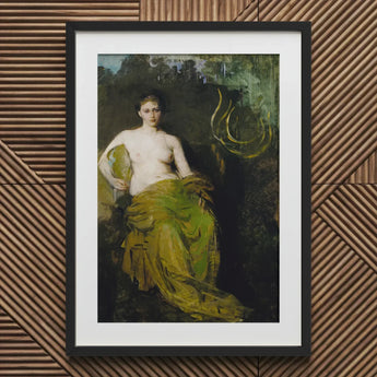 Seated Woman Half Draped Figure - Abbott Handerson Thayer Art Print / Canvas Black-framed Classical Painting Nude Linen Weave Breathes,