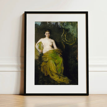 Seated Woman Half Draped Figure - Abbott Handerson Thayer Art Print / Canvas Black-framed Classical Painting Nude Linen Weave Breathes,
