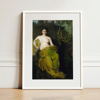 Seated Woman Half Draped Figure - Abbott Handerson Thayer Art Print / Canvas Framed Classical Painting Nude Linen Weave Breathes, Sits