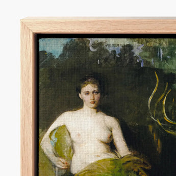 Seated Woman Half Draped Figure - Abbott Handerson Thayer Art Print / Canvas Framed Painting Nude Green Drapery Housed Light Linen Weave