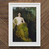 Seated Woman Half Draped Figure - Abbott Handerson Thayer Art Print / Canvas Framed Reproduction Classical Painting Nude Vibrant Linen