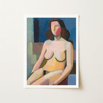Seated Woman - Vilhelm Lundstrøm Art Print / Canvas, Builds, Face Stays Empty, Rose Blush Riding, Single Olive Curve, Continuous Green