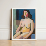 Seated Woman - Vilhelm Lundstrøm Art Print / Canvas Abstract Portrait Painting White Frame Stylized Geometric Forms, Builds, Face Stays