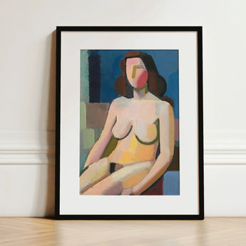 Seated Woman - Vilhelm Lundstrøm Art Print / Canvas Abstract Painting Black Frame White Stylized Nude Figure, Builds, Face Stays Empty,
