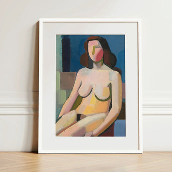 Seated Woman - Vilhelm Lundstrøm Art Print / Canvas Framed Abstract Painting Nude Figure Geometric Shapes Soft, Builds, Face Stays Empty,