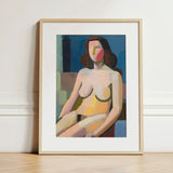 Seated Woman - Vilhelm Lundstrøm Art Print / Canvas Framed Abstract Painting Nude Soft Pastel Tones, Builds, Face Stays Empty, Rose Blush