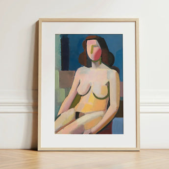 Seated Woman - Vilhelm Lundstrøm Art Print / Canvas Framed Abstract Painting Nude Soft Pastel Tones, Builds, Face Stays Empty, Rose Blush
